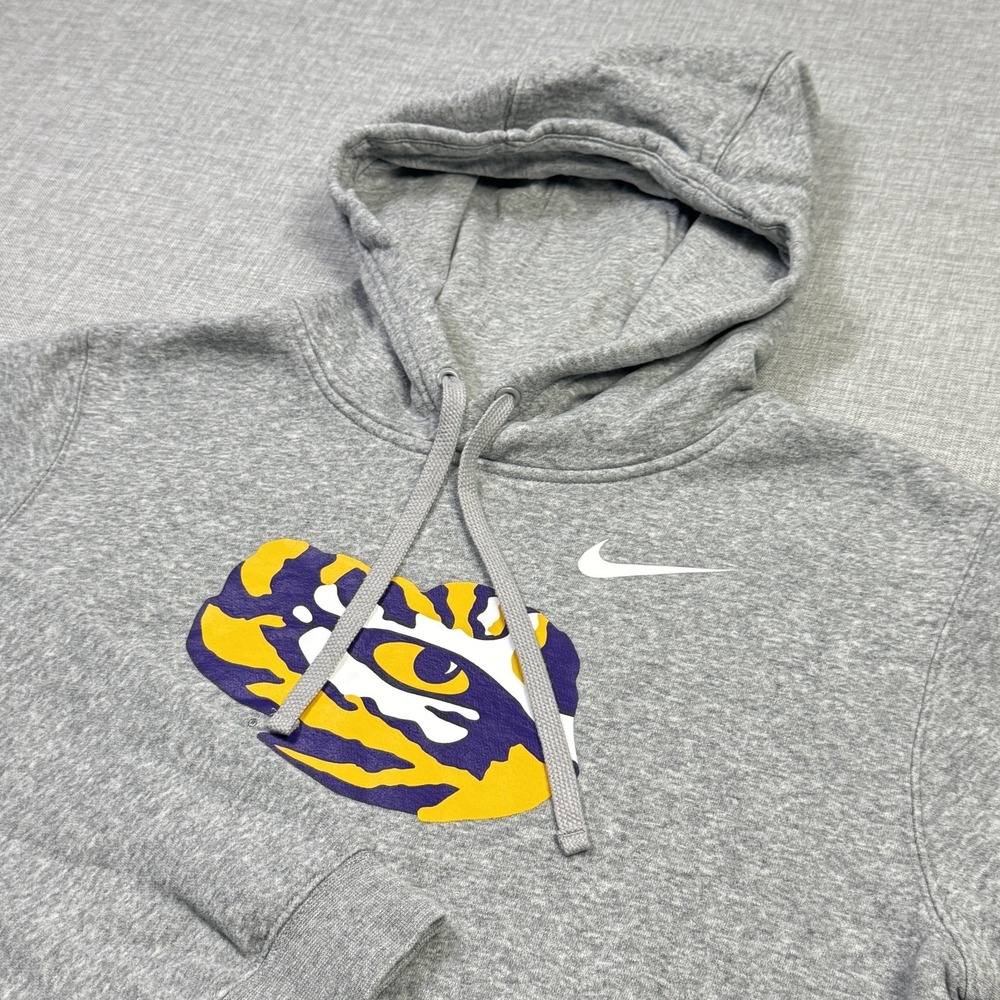 Nike LSU Tigers Hoodie Sweatshirt Mens Medium Gray Pullover Hooded Tiger Graphic